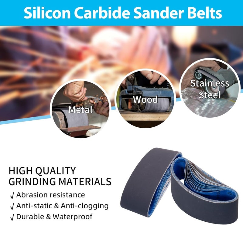 SHUTTLE GENIUS 15 Pack 3 x 21 Sanding Belts, Extra Fine Grit 3x21 Silicon Carbide Sander Belt, 5 Pcs Each of 600, 800, 1000 Grits Sanding Belt for Knife Sharpening - Image 4